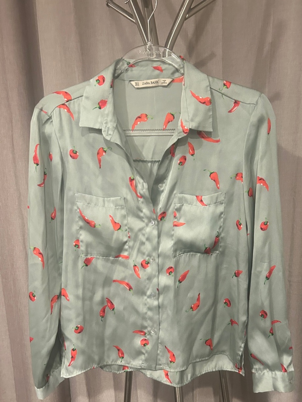 Zara Light green Blouse with Red Chili Print